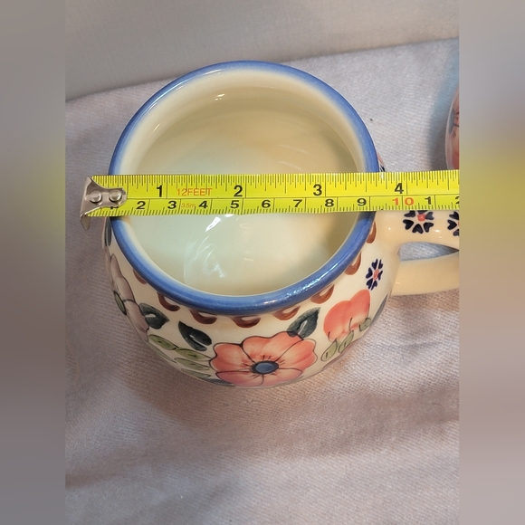 Polish Pottery Bubble SET Of 2 Mugs! UNIKAT Signature & Floral Pattern! HANDMADE - Picture 10 of 14